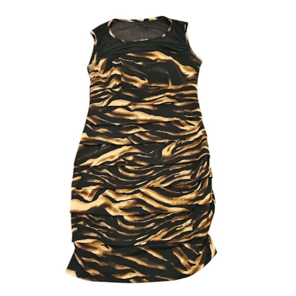Enfocus Studio Women 4 Animal Print Bodycon Tiered Layers Striped Mesh Dress - Picture 1 of 9